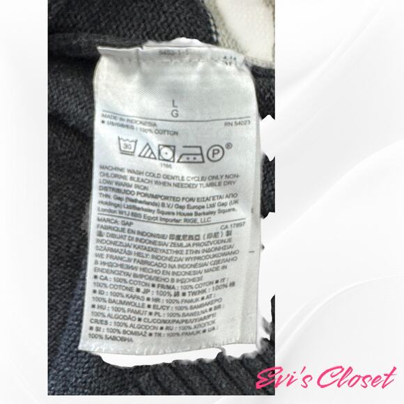 Gap Women's Cotton Sweater Sz L. Black Gray White Crew Neck Long Sleeve Classic - Picture 5 of 7